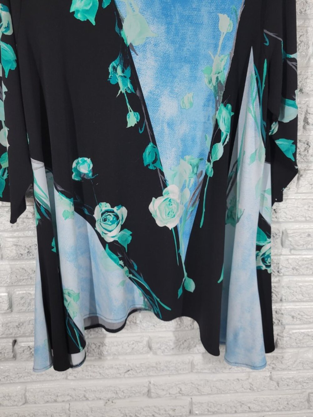 Alfani Asymmetric Tunic Womens 2X Black Blue Floral 3/4 Sleeve Casual FLO283E - Picture 4 of 11